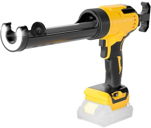 Pistola de cartuchos de batería compatible con batería Dewalt de 20 V, pistola de calafateo eléctrica con luz LED y velocidades ajustables, batería de pistola de silicona para cartuchos de 300 ml (sin