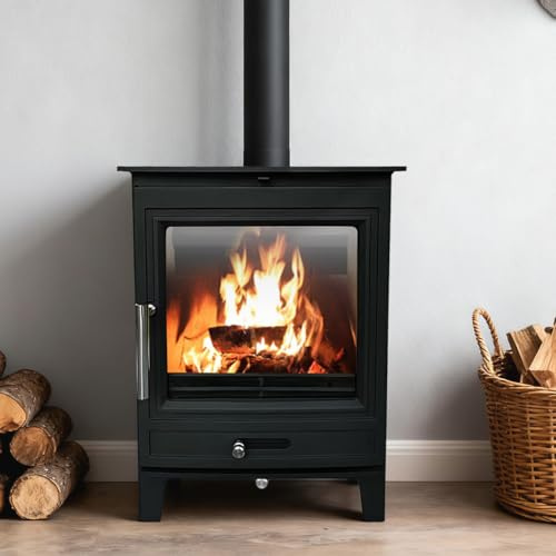 NRG 5KW Fireplace Multifuel Cast Iron Wood Burning Stove (430x310x560mm) | DEFRA Approved Eco Emissions Freestanding, Home Heating Set, Stove Heater
