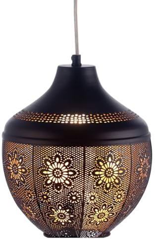 Orientalische Retro Deko Hängeleuchte Boha aus Metall in Schwarz 27 cm