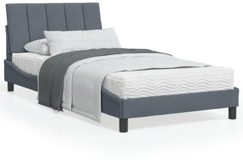 Mandloder Hanko Säng med madrass, mörkgrå, 100 x 200 cm, sammetsöverdrag, vågformdesign, komfortskummadrass H2/H3