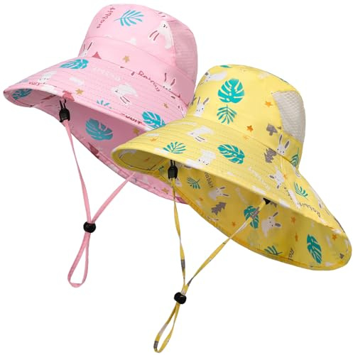 ViEinkaufen 2 Pcs Kids Sun Hat Flap Neck Protection | Adjustable Chin Straps Sun Protection Hats for 2-10 Years Old Boys Girls