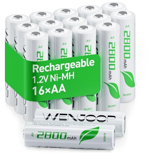 Piles Rechargeables AA HR6 Lot de 16 pour Jouets et Lampes Torches | 2800mAh 1,2V NiMH | Longue Durée de Vie | Faible Autodécharge | Préchargées | Réserve Familiale pour Jouets Enfants et Radios