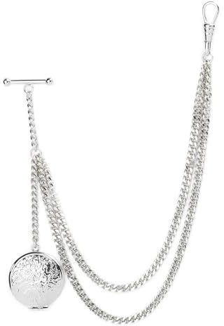 LPACXBYD fickurskedja herrfickur med medaljongberlock och väst från Albert – present till fars dag, Silverblomma, Einheitsgröße