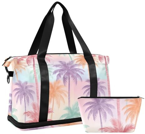 Disco Retro Summer Palm Trees - Bolsa de viaje grande multifuncional con correa ajustable para senderismo