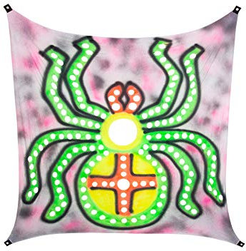 PSYWORK Schwarzlicht Segel Spandex | Halloween Spider Queen Multicolor | 3 x 3m | UV-aktiv | Leuchtend | Wandtuch Wandbehang Stoff Neon Deko Party Tuch Tapestry Poster PSY Goa