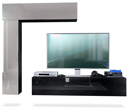 Vladon Wohnwand Taurito, Made in Germany, Schwarz matt/Sandgrau Hochglanz - Moderne Anbauwand für Ihr Wohnzimmer (320 x 182 x 39 cm)
