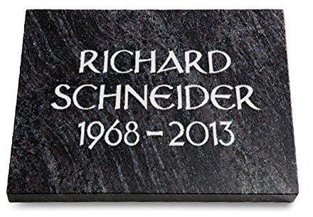 MEMORUM Grabmale Grabtafel, Grabplatte, Grabstein, Grabkissen, Urnengrabstein, Liegegrabstein Modell Pure 40 x 30 x 3-4 cm Orion-Granit, poliert inkl. Gravur (Ohne Ornament)