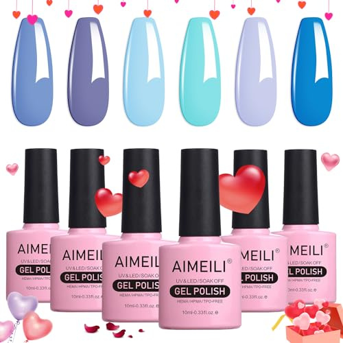 AIMEILI UV LED Gellack flerfärgad avtagbart gelnagellack set manikyr kit blå– 6 x 10 ml – kit 32