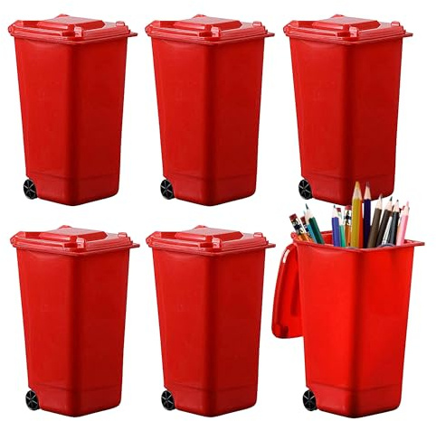 Hammont Mini Trash Can - 6-Pack Miniature Garbage Cans for Desk & Desktop Organizer - Desktop Pencil Holder (Red)
