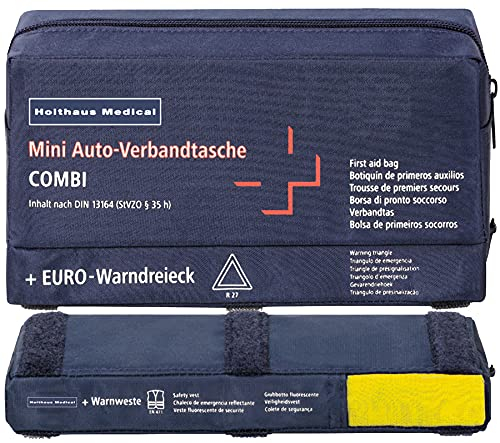 Holthaus Mini 3in1 KFZ Auto Verbandtasche + Warndreieck + Warnweste Din 13164 von MBS-FIRE®