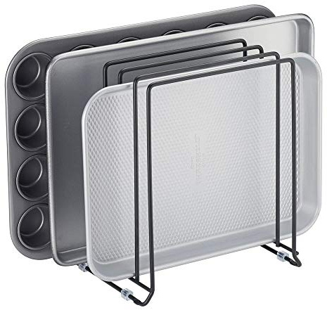 mDesign Topfdeckel und Pfannenregal – Metalldrahtregal für Schränke, Speisekammern oder Küchenoberflächen – freistehender Pfannenständer mit 5 Schlitzen für Pfannen, Töpfe, Deckel und Geschirr –