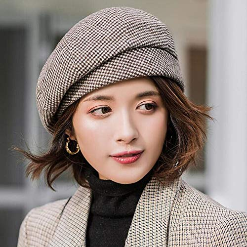 WANYIG Winter Barett Cap Damen Koreanisch Stil Frauen Barette Baskenmütze Kleid Mütze Wintermütze Bequem und Warm für Frühling/Herbst/Winter(Braun)