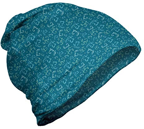 ABAKUHAUS Garten-Kunst Unisex Beanie, Curly Zweige Bubbles, Wandern im Freien, Petrol Blau und Seafoam