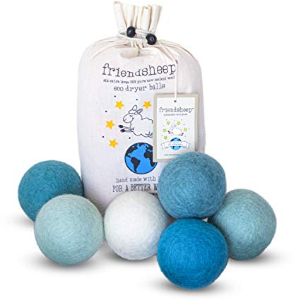 Friendsheep Trocknerbälle aus Wolle, organische wiederverwendbare Weichspüler-Alternative für Wäsche, handgefertigt, Fair Trade, hypoallergen, umweltfreundlich, plastikfrei (6 Stück, XL - Blue Ocean)