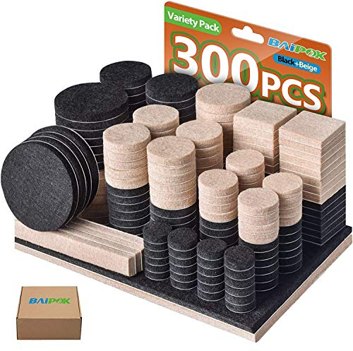 Filzgleiter Selbstklebend Set 300 Stück - Zwei Farben (Schwarz 130 + Beige 110) Möbelgleiter Filz Pads - Filz für Stühle Bodengleiter- Stuhl Filzgleiter Effektiver Schutz Ihrer Möbel & Holzfußböden