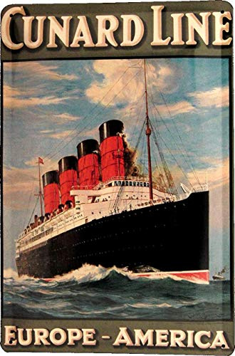Blechschild 20x30 Cunard Line Europe America Werbung im Retro Nostalgie Design Passagier Dampfer ähnlich RMS Titanic Lusitania Mauretania Schiff Ozean Riese Atlantik