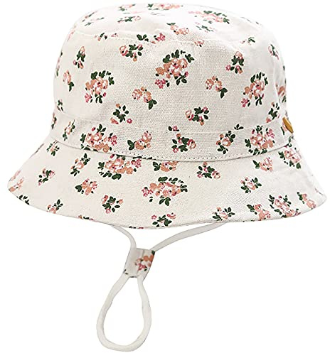 Malaxlx Unisexe Bob Bébé Enfant Chapeau de Soleil Floral Blanc Chapeau de Pêcheur Nourrisson Chapeaux de Seau Chapeau de Plage Visière pour 12-24 Mois Fille Garçon