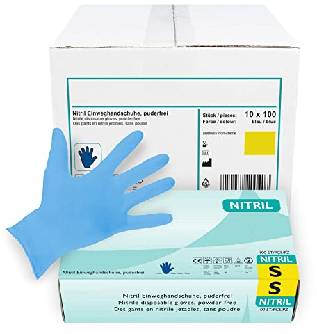Nitrilhandschuhe 1.000 Stück in S I Puderfreie Einmalhandschuhe I Geeignet für Lebensmittelbereich, Kosmetik & als medizinische Untersuchungshandschuhe I Robuste Einweghandschuhe