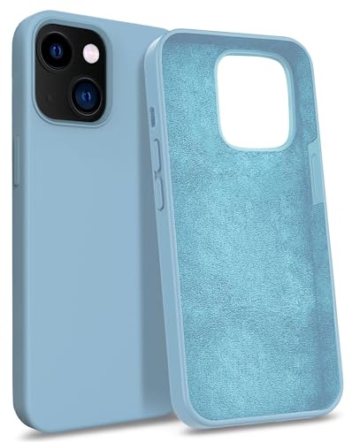 MyGadget Custodia per iPhone 13 - Hardcase con Strato Microfibra & Cover Silicone Resistente - Protezione Antigraffio & Antiurto - Celeste