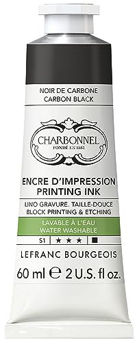 Lefranc Bourgeois 301509 Charbonnel, wasserabwaschbare Kupferdruckfarbe mit ausgezeichnete Lichtechtheit, Vegan, 100% Lösemittelfrei - 60ml Tube - Karbonschwarz