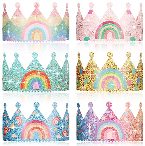 Kathfly Rainbow Birthday Party Hats Crown Headbands for Kids Birthday, Event, Rainbow Theme Party Supplies(12 Pack,Cute Style)