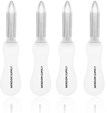 WENDOM Oyster Shucking Knife 4Pcs White Oyster Opener Stainless Steel Oyster Shucker New Haven Style with Non-slip Handle for Kitchen Seafood Tools