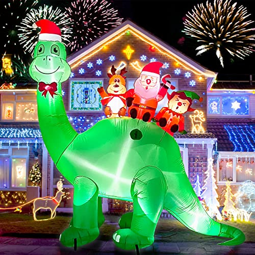 6,7 fot hög Uppblåsbar Juldekoration Dinosaurie, Kalolary Jul Gummibåtar Dinosaurie med Tomte Ren Jultomte Spränga Jul Utomhus Inomhus Dekoration för Semester Yard Gräsmatta Trädgård Party Supplies