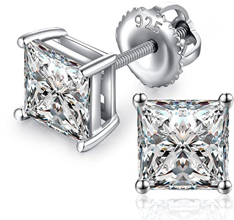 jiamiaoi 18K Weißegold plattiert Ohrstecker Silber 925 mit Schraube Ohrring Stecker, Nickelfrei Zirkonia Diamant Ohrstecker für Herren Damen 4mm-8mm