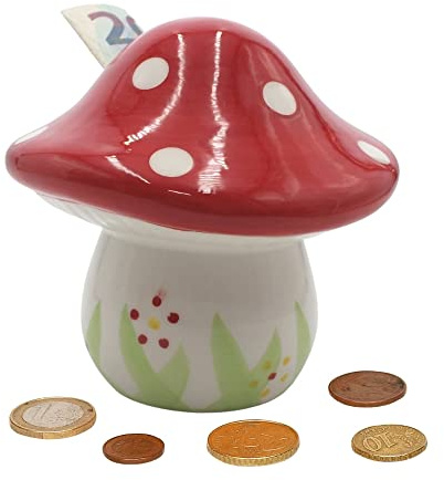 Dekohelden24 Keramik Spardose als Pilz, Fliegenpilz, Spar-Pilz, Saving-Box, H/Ø: ca. 12 x 12 cm
