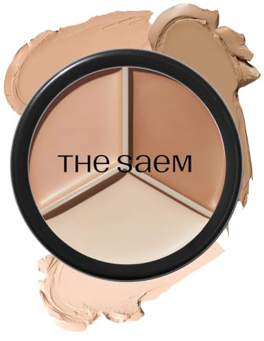 THESAEM Cover Perfection Triple Pot Concealer – 3-färgad concealer med hög täckning i naturligt beige – täcker brister och fläckar, highlighter & contouring, 02 konturbeige