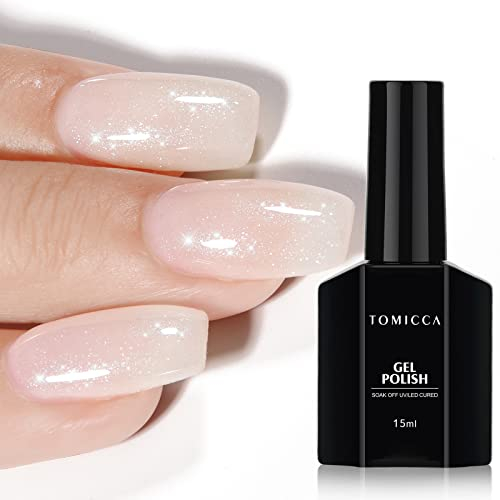 TOMICCA UV Nagellack Glitter Milchig Weiss, 15ml Glitter Milchig Weiss Gel-Nagellack, UV LED Soak Off Manicure Gel Lacquer Varnish