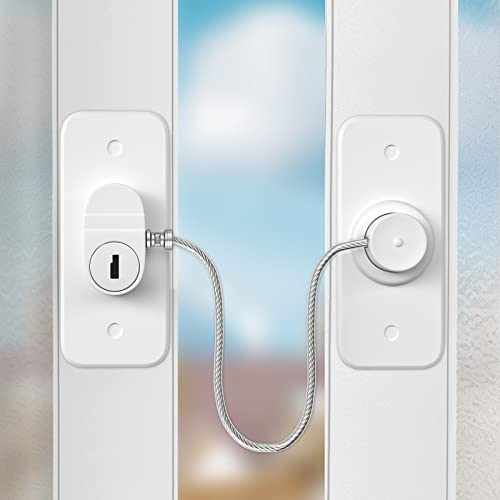 Window Safety Lock AOSITE 2 Packs Window Locks for UPVC No Drilling Window Restrictor Self Adhesive,Versatile Refrigerator Lock with Key Child Window Safety Locks Pet Safety Cable Lock for Childproof