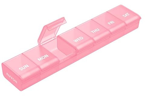 AUVON Weekly Pill Organizer with Effortless Opening Design, Arthritis Friendly Pill Box, BPA-Free Pill Organizer 7 Day, Cute & Portable Pill Case for Vitamins, Supplements and Medications