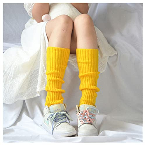 SHTGOI 1 Paar Damen Beinwärmer Winter Crochet Stricken Stulpen Verdicken Warm Beinstulpen Kniestrümpfe Legwarmers Ballettstulpen Leg Warmers 40cm Kniestrümpfe für Tanzen Sport Yoga Gelb