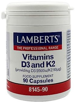 Lamberts Vitamin D3 2000iu & K2 90µg – High Strength MK-7 Complex – Bone & Immune Support – 90 Vegetarian Capsules