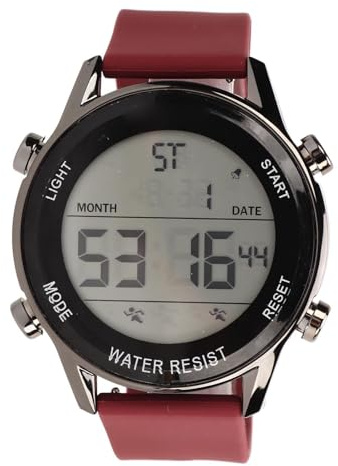 VGEBY Montre Chronographe Numérique, WR50M Plastique ABS étanche Lumineux Grand écran Sports de Plein Air Montre pour Hommes (Vin Rouge)