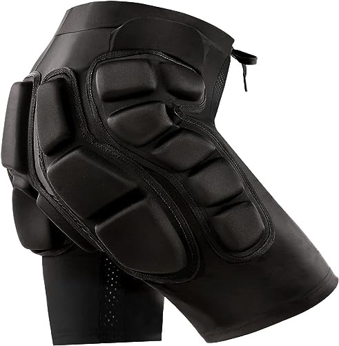 Doorslay Pantalones cortos acolchados protectores de snowboard con protección 3D, pantalones cortos de compresión con almohadilla de cadera, pantalones cortos acolchados protectores para snowboard