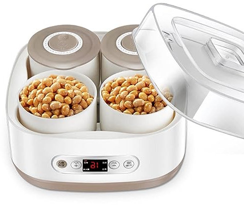 Macchina per Yogurt Natto, Macchina per stufato a Vapore per fermentazione Natto Intelligente da 300 W con 4 Tazze di fermentazione, lievito per Pasta, Contenitore da Cucina in Ceramica per Yogurt