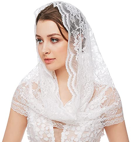 MONOJLY Mantilla en dentelle pour voile infini beau floral pour couvrir la tête pour femmes filles voiles d'église catholique pour Chap