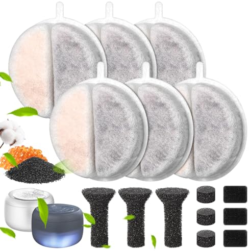 Rigidstone Katzenbrunnen Filter, 6+9 Stück Trinkbrunnen Katzen Ersatzfilter, Harz und Aktivkohle Katzen Haustier Trinkbrunnen Filter für 84 FL oz/2.5L Katzenbrunnen, mit Kohlefilter und Schaumfilte