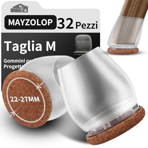MAYZOLOP 32 Pezzi Gommini sedia, Cuscinetto Trasparente da 1in Feltrini per Sedie Inclinabili Rotondi