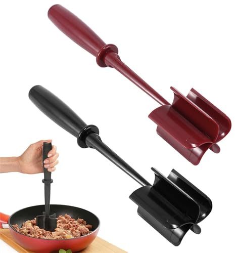 OUZHOU Mince Masher Meat Chopper, 2pcs Mince Meat Masher with 5-Blade Head, Heat Resistant Meat Masher, Non Stick Mix Potato Masher, for Home Kitchen Hamburger Meat, Beef, Potato, Fruit,
