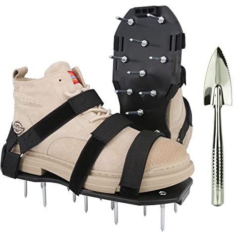 Lawn Aerator Shoes with Dual Straps On Instep & Shovel Heavy Duty Spiked Aerating Sandals Shoes Effective Aerating Universal Size Pre-Assembled Lawn Scarifier and Aerator for Lawns Yard Garden Grass