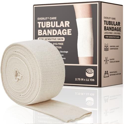 EVERLIT 560D Cotton Blend Elasticated Tubular Support Bandage | Latex-Free, Extra-Thick Breathable Stockinette for Wrist, Hand | Moderate to High Compression for Sensitive Skin (Size C: 2.75 x 11 yd)