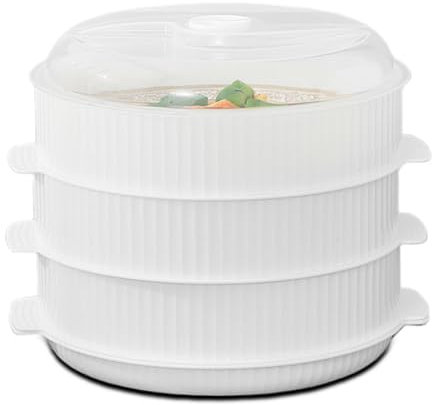 Forno a vapore 3 strati, 8 l, con filtro microonde, 23,5 x 19 cm, plastica, per Dumplings, verdure, carne