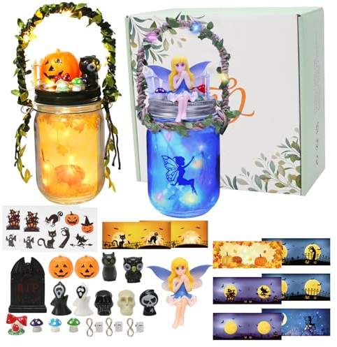 LOOPES DIY Christmas Fairy Lights Ghost/Fairy Lantern Crafts Kit Creative Gift for Kids 6+,Mason Jar Night Light-8 Styles Shades Arts&Crafts for Halloween Nightmare Before Christmas Autumn Xmas Gifts
