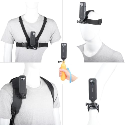 YEHOLDING 9 in 1 Action Cam Halterung Kit für Insta360 X5/X4/ X3/ Ace Pro,Brustgurt, Kopfgurt, Handgelenkgurt,Rucksack und Schwimmende Halterung, Action Cam Zubehör Kompatibel mit GoPro Hero, SJCAM