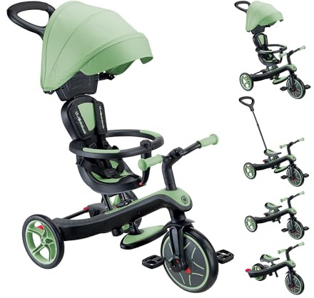 Globber - Tricycle Explorer 4 en 1 - Tricycle évolutif et draisienne pour Les Tout-Petits de 10 Mois à 5 Ans - Version 2 - Vert Sauge
