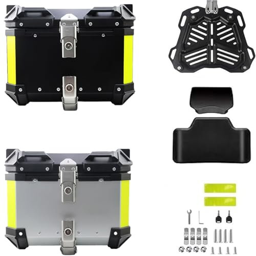 Motorrad-Abenteuer-Topboxes-Gepäckkoffer 45 L Motorradkoffer Reisekoffer Mit Kissen Mit Rautenlederfutter Für Motorroller Motorräder Quads Koffer Aluminium(Schwarz)