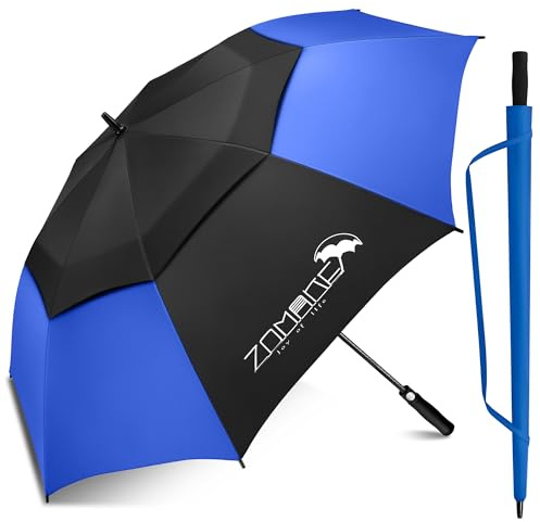 ZOMAKE Paraguas Grande 68 Pulgadas,XXL Paraguas de Golf Grandes Antiviento,Umbrella Resistente con Doble Toldo Venteado Impermeable para Hombre Mujer(Negro&Azul Zafiro)